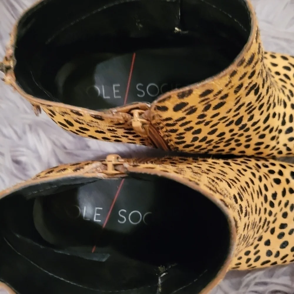 Sole Society River Fur Ankle Booties 9 Leopard Cheetah Print